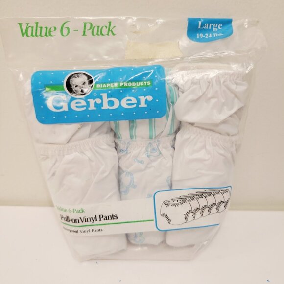 VTG Gerber Pull On Vinyl Pants 6pk Large 19-24 or 25-30 lbs Teddy Bears Stripes